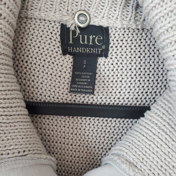 Pure Handknit High Low Pleated Chunky Cardigan Size S Cotton Beige boho gorpcore - Picture 4 of 13